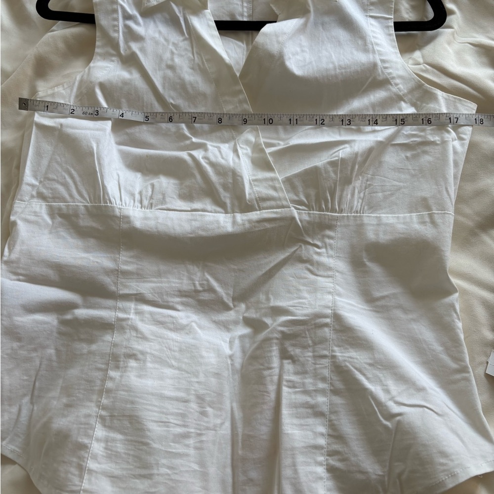 Ann Taylor LOFT Women 8P Sleeveless Collared Button Blouse White Cotton - Picture 7 of 9